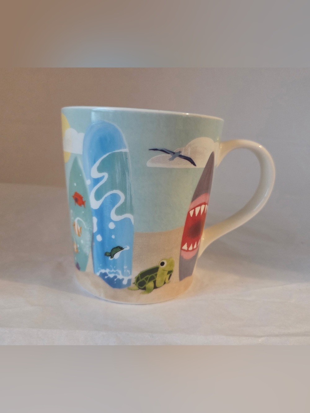 Starbucks Hawaii Coffee Mug Cup Shark Surf Board Sand Turtle